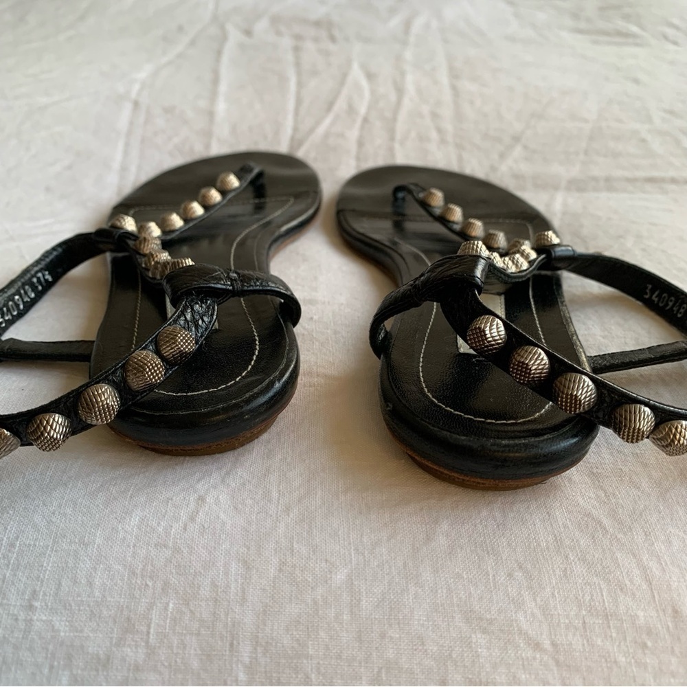Vintage Balenciaga Arena Silver Stud Leather Thong T Sandals Black - Picture 6 of 10
